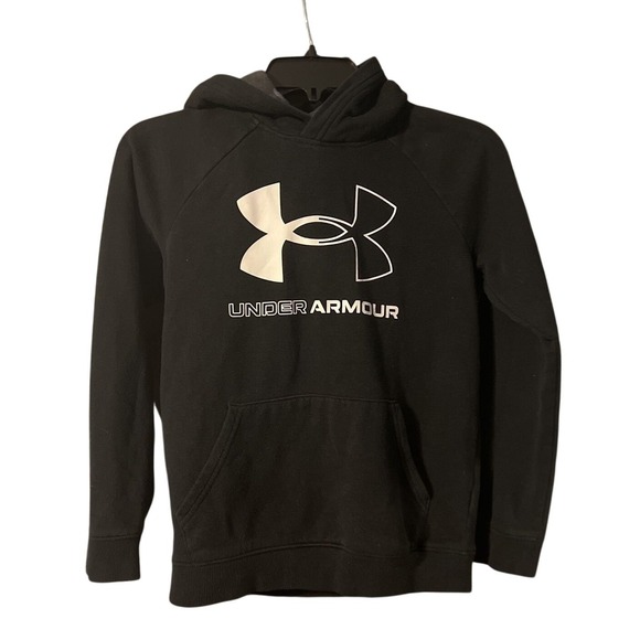 Under Armour Other - Under Armour Youth Medium Black Logo Hoodie Camo‎ Lined Hood Pullover Sweatshirt